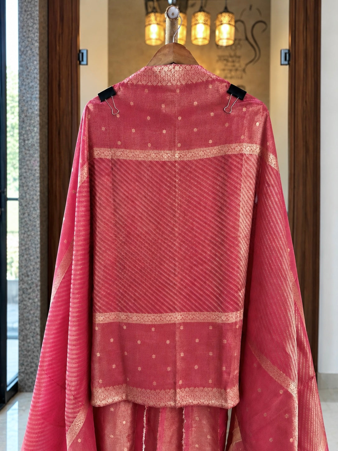 Kanjivaram Suit with Zari & Self Work in Hot Pink — Kanjivaram, un-stitched suit set by Stree Boutique (photo 3)