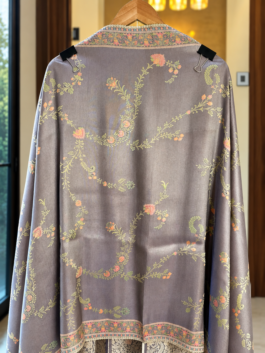 Pure Giraffe Silk Suit with Position, Zari & Mirror Work in Grey — Giraffe Silk, un-stitched suit set by Stree Boutique (photo 3)