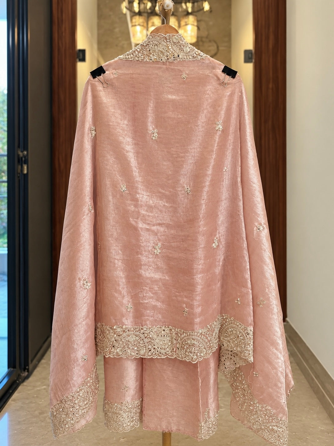 Dolomite Suit with Mirror Work in Peach — Dolomite, un-stitched suit set by Stree Boutique (photo 3)