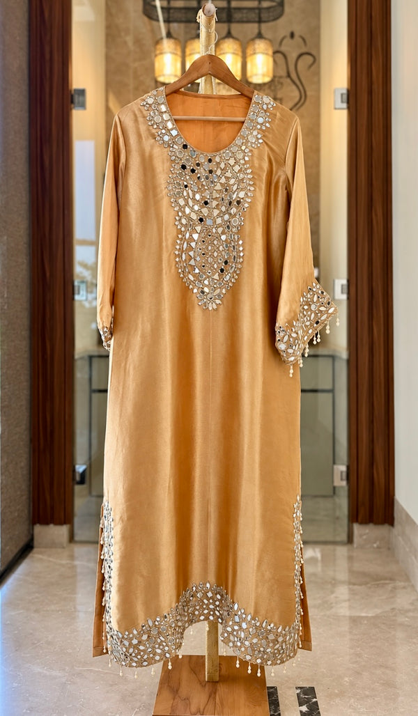 Giraffe Silk Co-ord Dress with Potli in Yellow Gold — Giraffe Silk by Stree Boutique (photo 1)