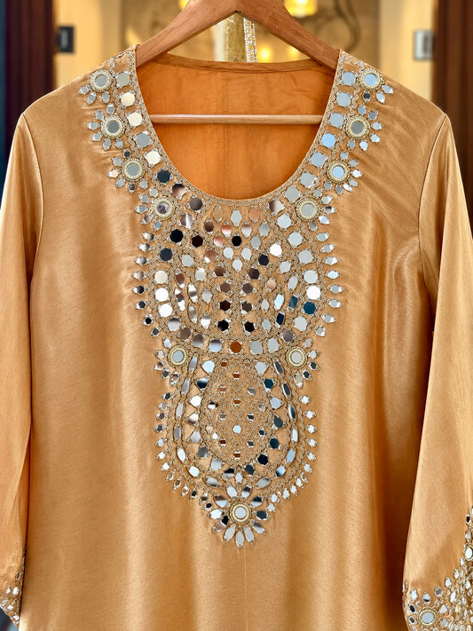 Giraffe Silk Co-ord Dress with Potli in Yellow Gold — Giraffe Silk by Stree Boutique (photo 2)