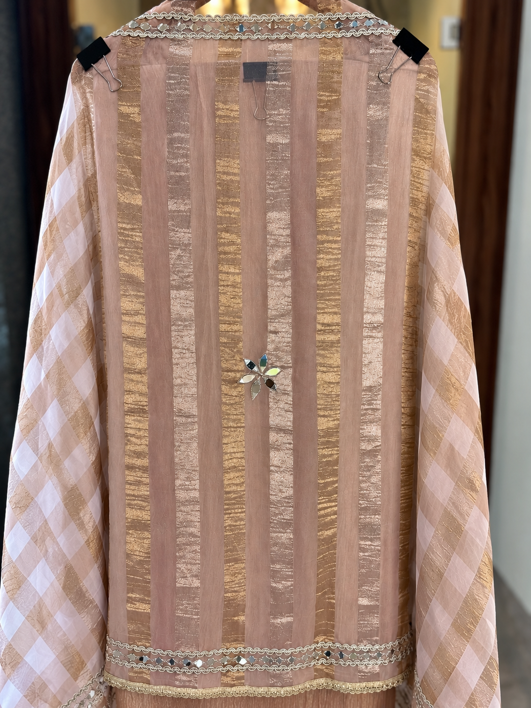 Crushed Tissue Suit with Gota & Mirror Work in Pink — Crushed Tissue, un-stitched suit set by Stree Boutique (photo 4)