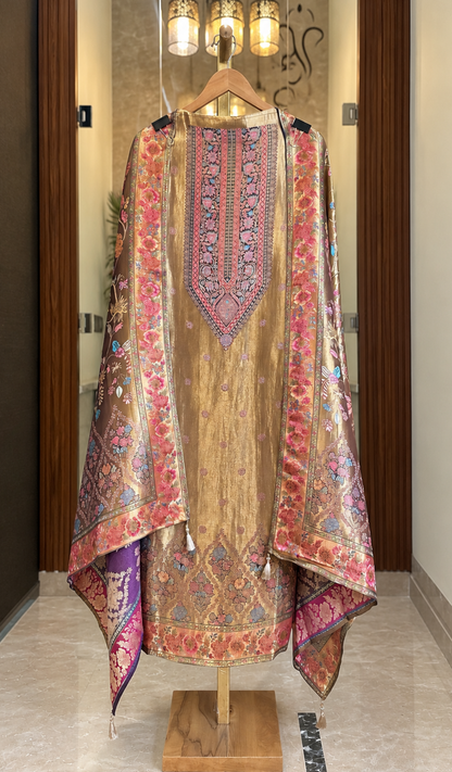 Kanjivaram Suit in Mettalic Copper / Purple — Kanjivaram, un-stitched suit set by Stree Boutique (photo 1)