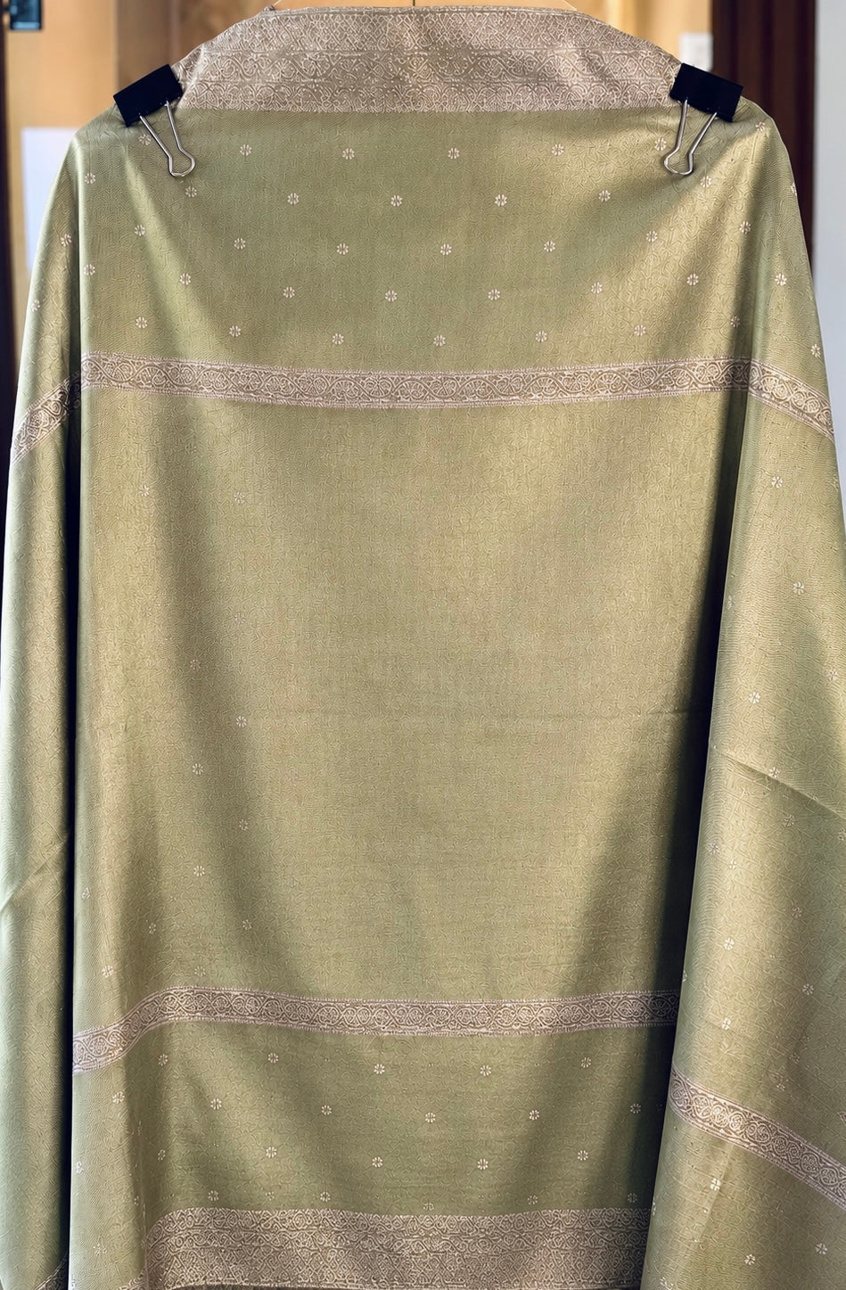 Brocade Silk Suit with Thread Work in Olive Green — Brocade silk, un-stitched suit set by Stree Boutique (photo 3)