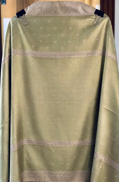 Brocade Silk Suit with Thread Work in Olive Green — Brocade silk, un-stitched suit set by Stree Boutique (photo 3)