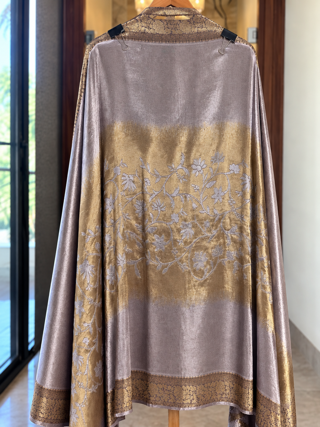 Giraffe Silk Suit with Neck Embroidery in Purple — Giraffe silk, un-stitched suit set by Stree Boutique (photo 2)