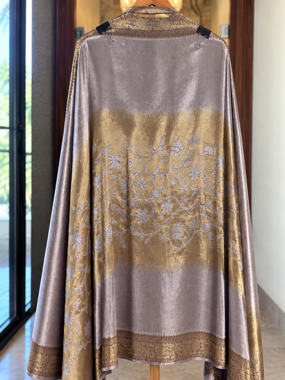 Giraffe Silk Suit with Neck Embroidery in Purple — Giraffe silk, un-stitched suit set by Stree Boutique (photo 2)