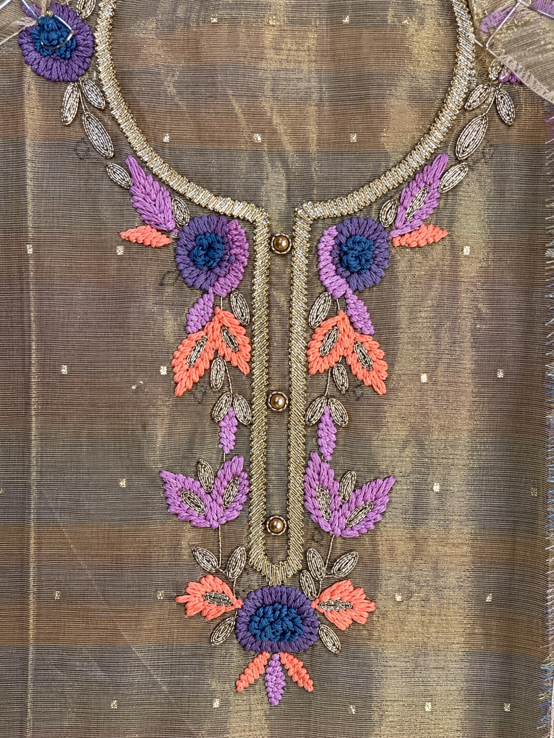 Jamdani Suit with Gota & Thread Work in Copper — Jamdani, un-stitched suit set by Stree Boutique (photo 2)