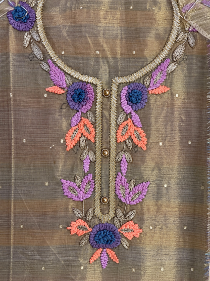 Jamdani Suit with Gota & Thread Work in Copper — Jamdani, un-stitched suit set by Stree Boutique (photo 2)