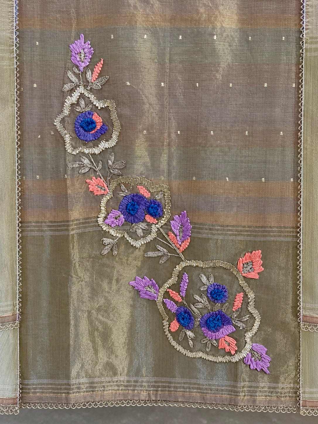 Jamdani Suit with Gota & Thread Work in Copper — Jamdani, un-stitched suit set by Stree Boutique (photo 3)