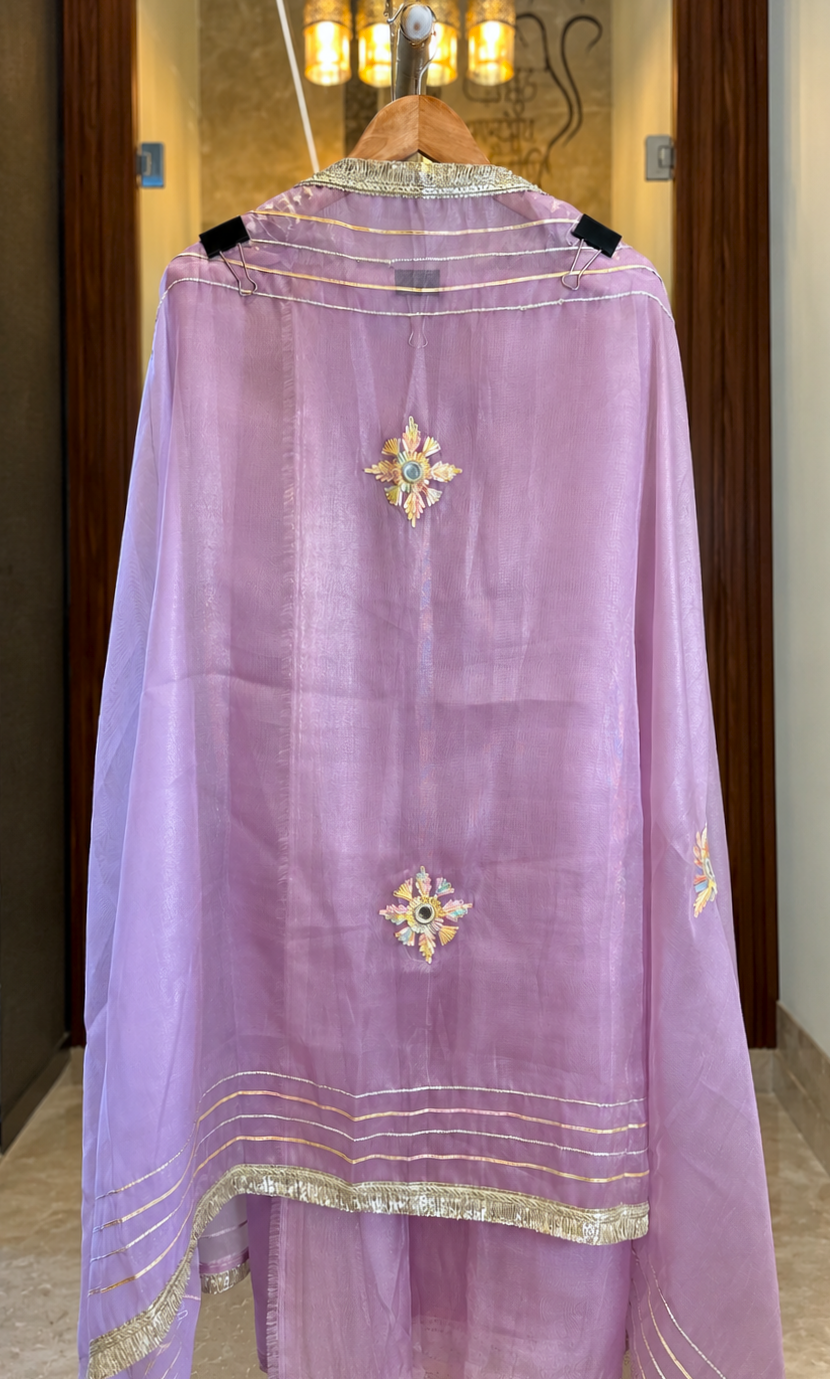 Shimmer Suit with Gota Pati & Mirror Work in Lavender — Shimmer, un-stitched suit set by Stree Boutique (photo 3)