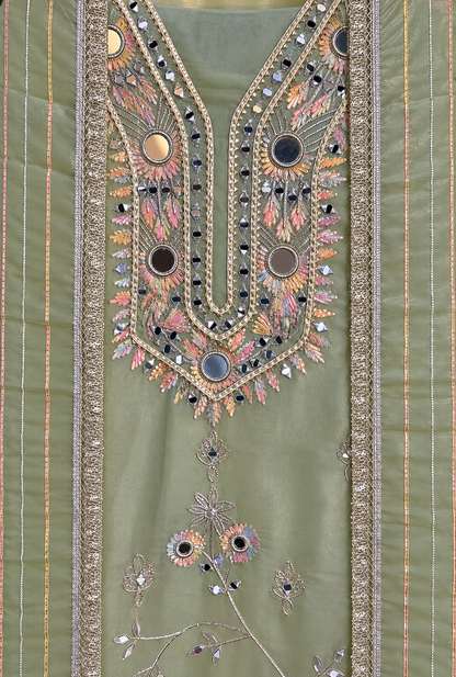 Shimmer Suit with Gota Pati & Mirror Work in Green — Shimmer, un-stitched suit set by Stree Boutique (photo 2)