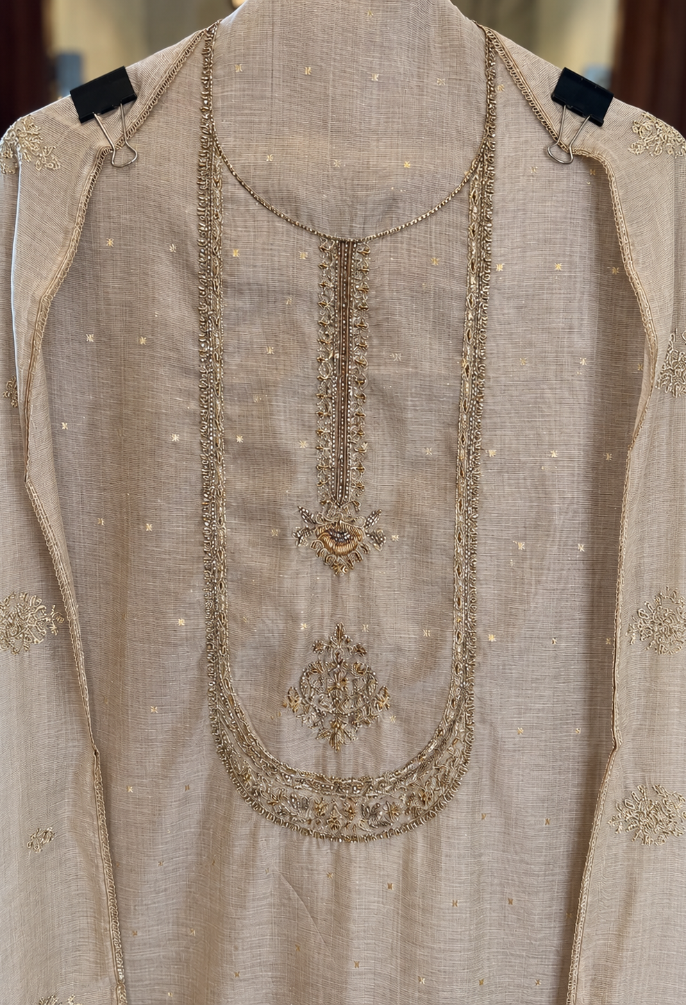 Cotton Suit with Neck Work in Mouse — Cotton, un-stitched suit set by Stree Boutique (photo 2)