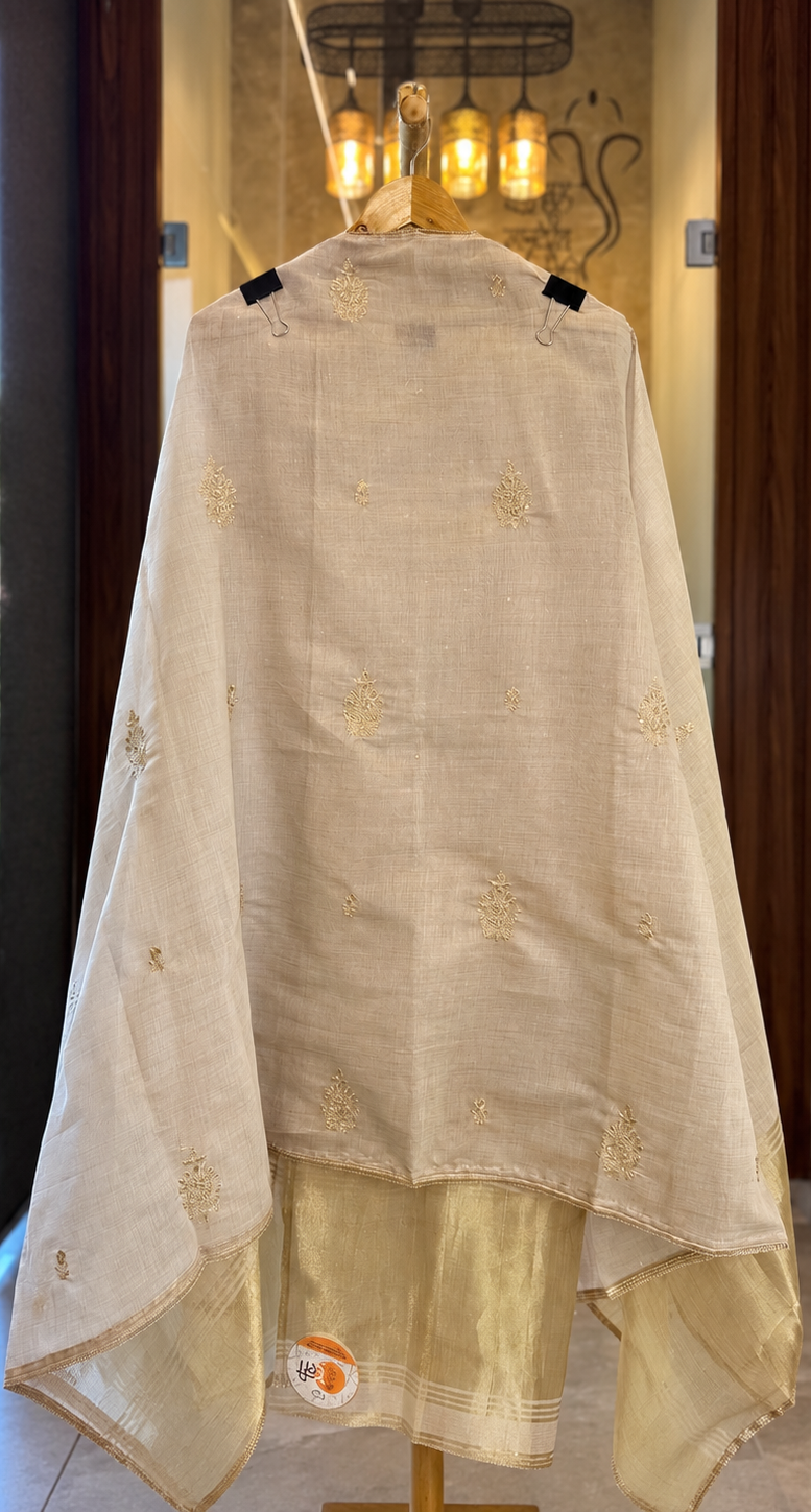 Cotton Suit with Neck Work in Mouse — Cotton, un-stitched suit set by Stree Boutique (photo 3)