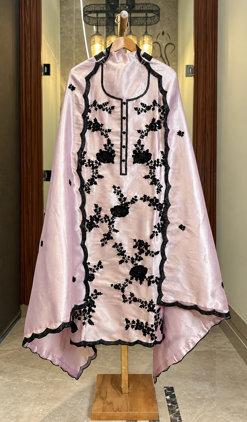 Giraffe Silk Suit with Black Pearl Embroidery in Lavender Shimmer — Giraffe Silk, un-stitched suit set by Stree Boutique (photo 1)