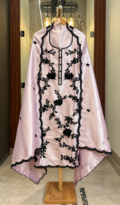 Giraffe Silk Suit with Black Pearl Embroidery in Lavender Shimmer — Giraffe Silk, un-stitched suit set by Stree Boutique (photo 1)
