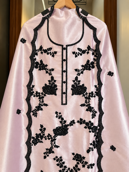 Giraffe Silk Suit with Black Pearl Embroidery in Lavender Shimmer — Giraffe Silk, un-stitched suit set by Stree Boutique (photo 2)