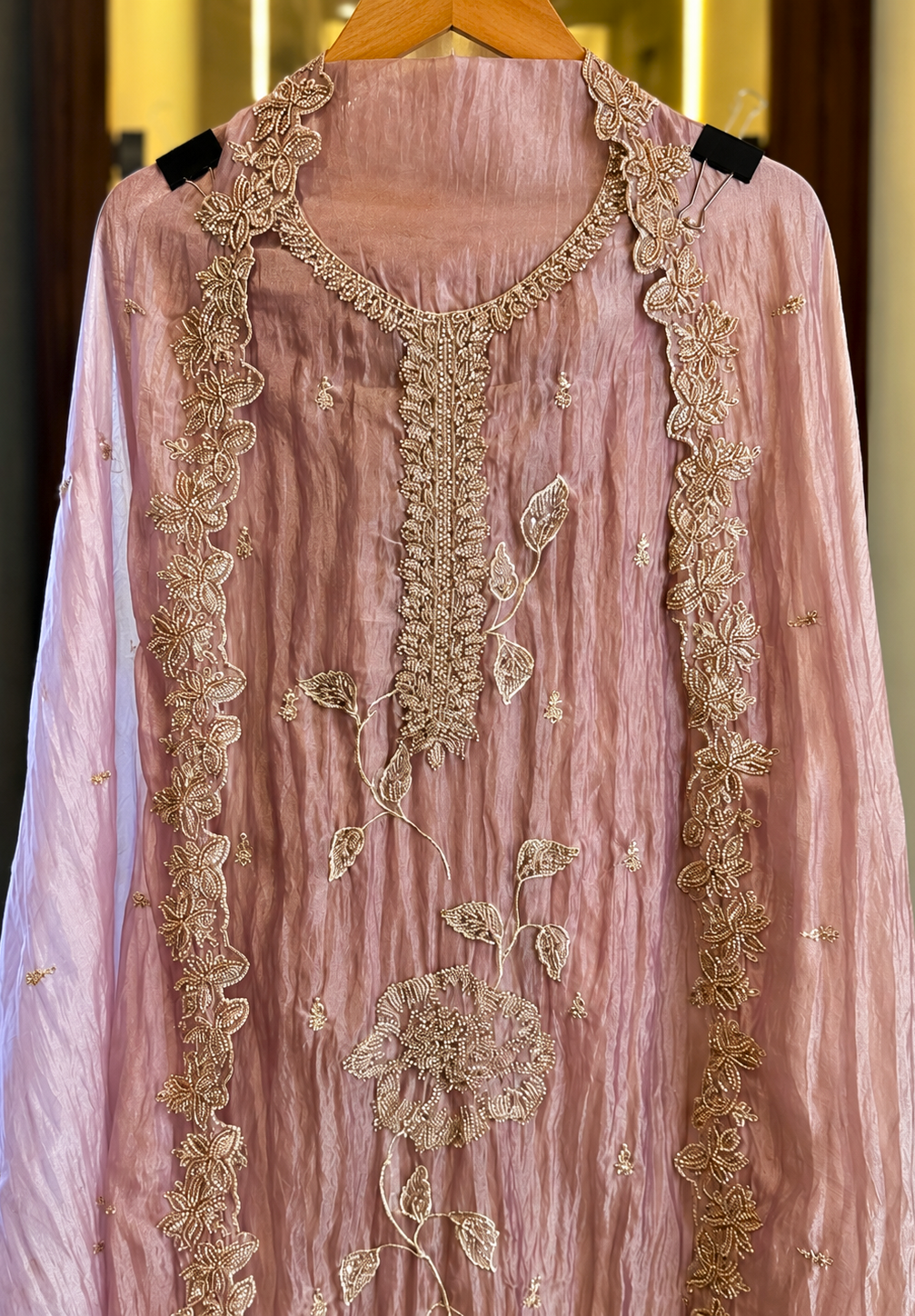 Crushed Tissue with Kutdana & Zari Work in Lavender — Crushed Tissue, un-stitched suit set by Stree Boutique (photo 2)