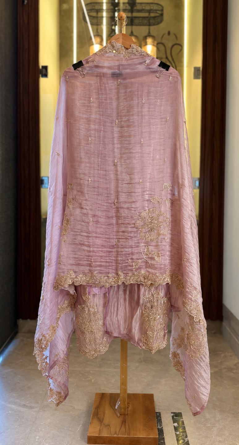 Crushed Tissue with Kutdana & Zari Work in Lavender — Crushed Tissue, un-stitched suit set by Stree Boutique (photo 3)