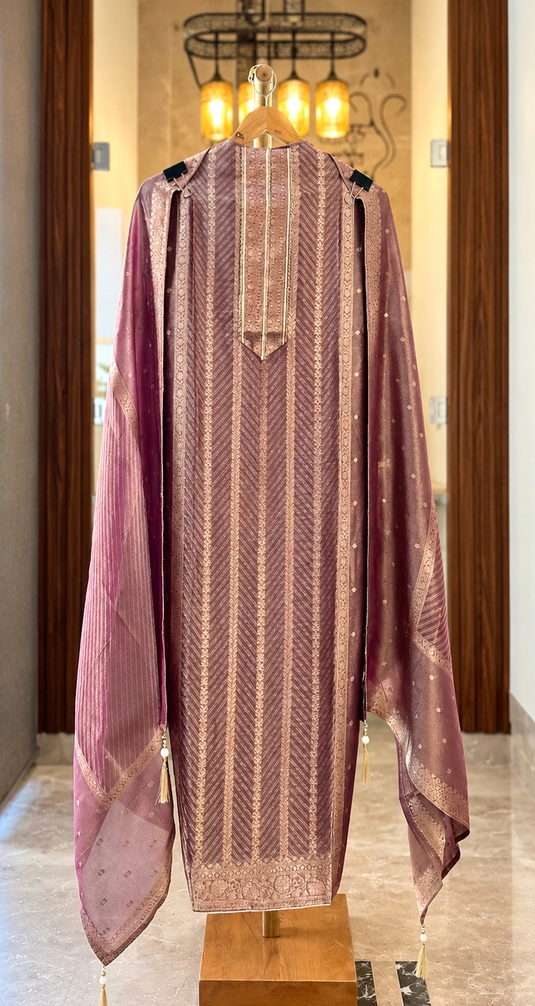 Kanjivaram Suit with Zari & Self Work in Plum — Kanjivaram, un-stitched suit set by Stree Boutique (photo 1)