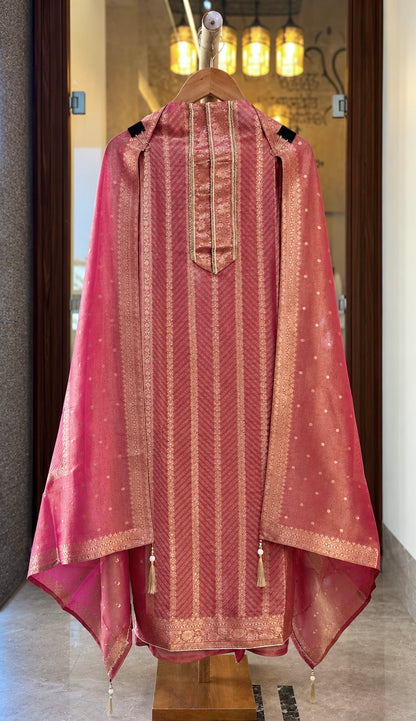 Kanjivaram Suit with Zari & Self Work in Hot Pink — Kanjivaram, un-stitched suit set by Stree Boutique (photo 1)