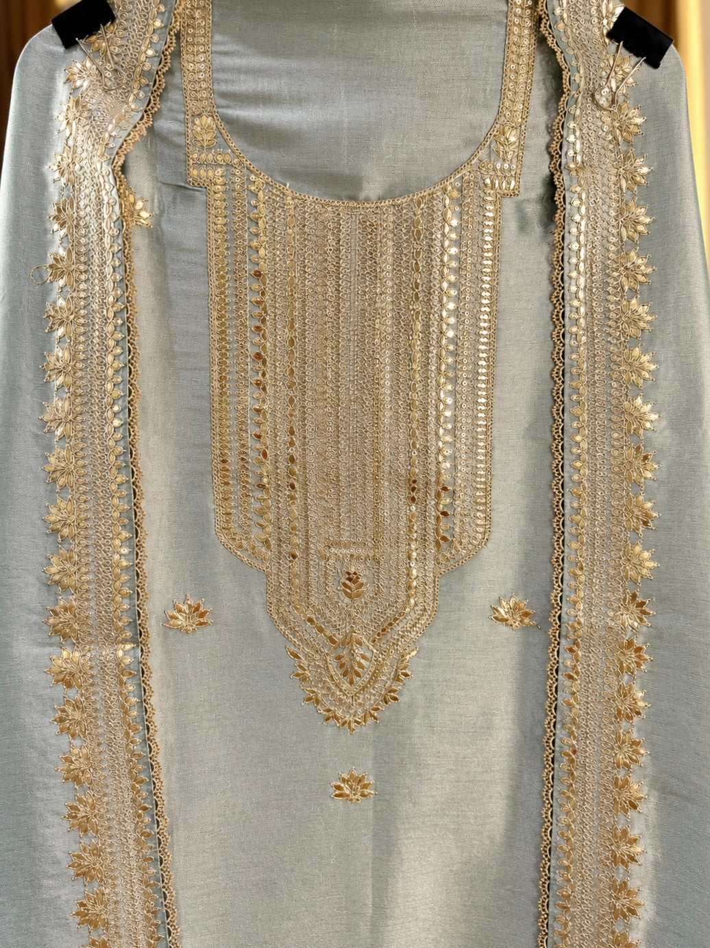 Giraffe Silk Suit with Zari, Sequence & Gota Work in Blue — Giraffe Silk, un-stitched suit set by Stree Boutique (photo 2)