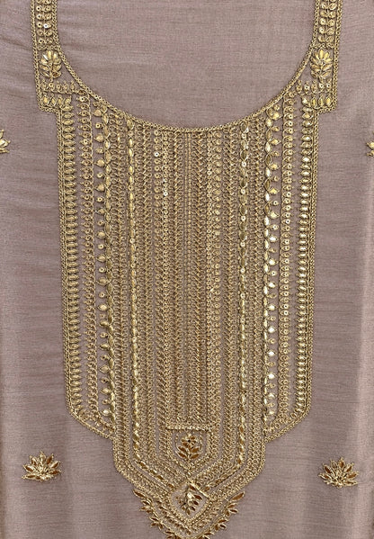 Giraffe Silk Suit with Zari, Sequence & Gota Work in Gold — Giraffe Silk, un-stitched suit set by Stree Boutique (photo 2)