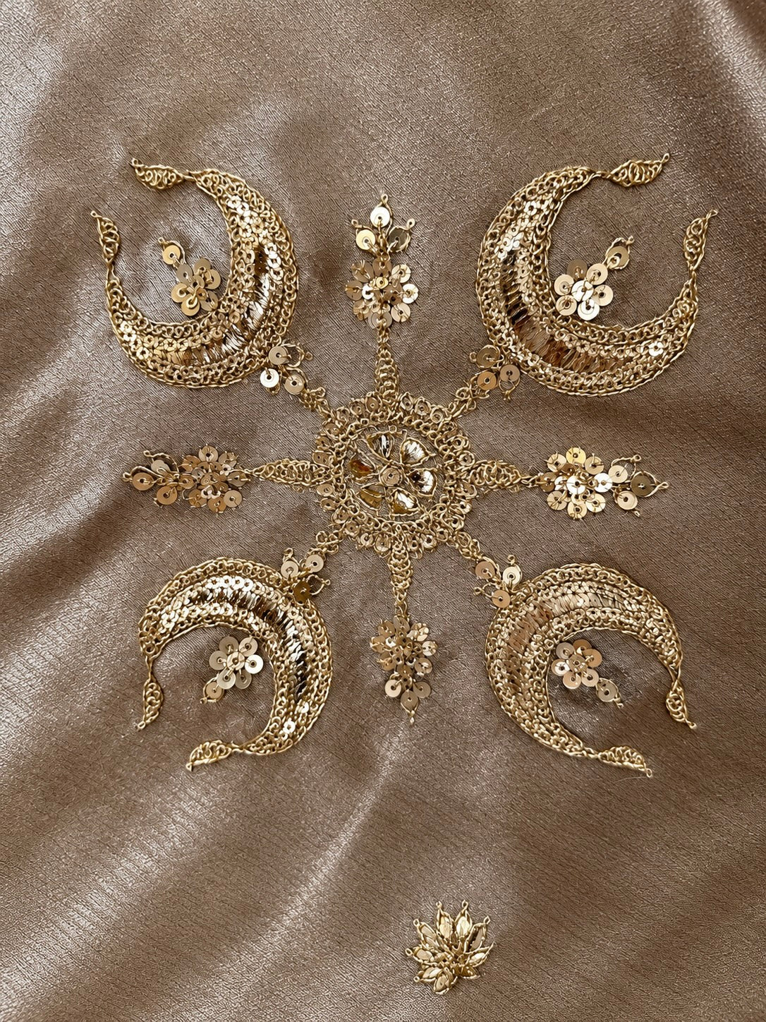 Giraffe Silk Suit with Zari, Sequence & Gota Work in Gold — Giraffe Silk, un-stitched suit set by Stree Boutique (photo 3)
