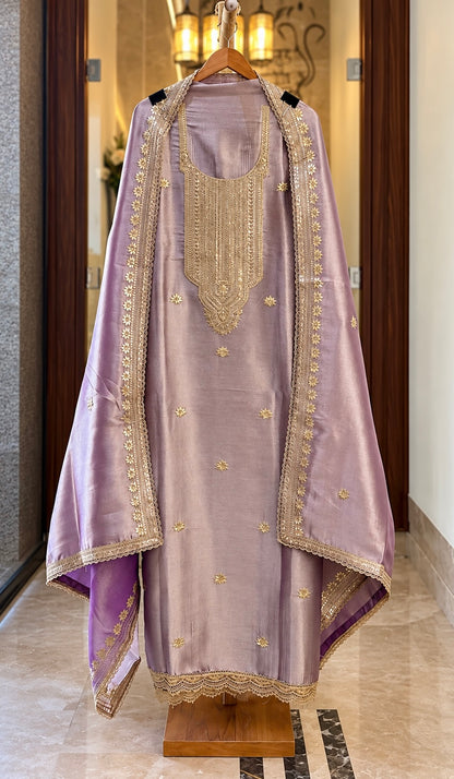 Giraffe Silk Suit with Zari, Sequence & Gota Work in Lavender — Giraffe Silk, un-stitched suit set by Stree Boutique (photo 1)