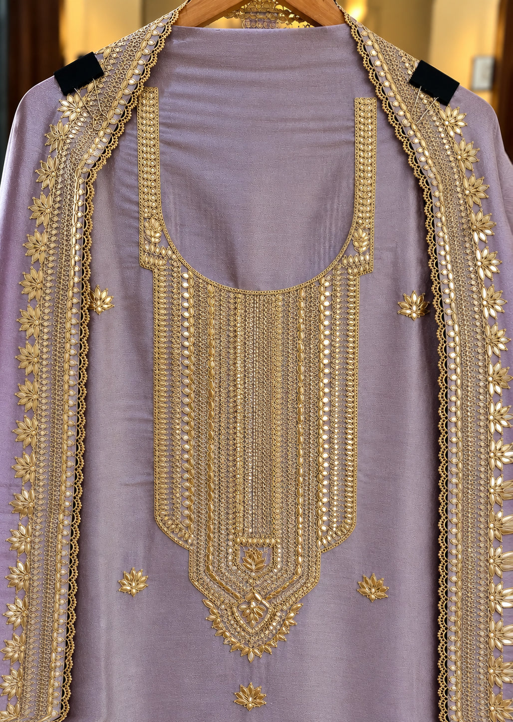 Giraffe Silk Suit with Zari, Sequence & Gota Work in Lavender — Giraffe Silk, un-stitched suit set by Stree Boutique (photo 2)