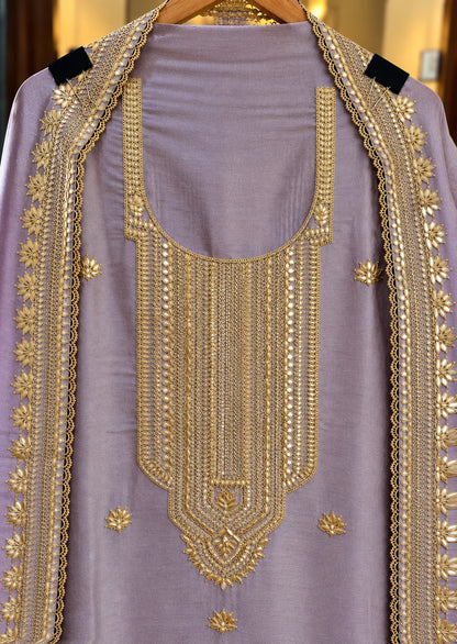 Giraffe Silk Suit with Zari, Sequence & Gota Work in Lavender — Giraffe Silk, un-stitched suit set by Stree Boutique (photo 2)