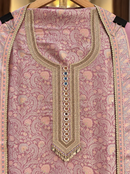 Pure Giraffe Silk Suit with Position, Zari & Mirror Work in Blush Pink — Giraffe Silk, un-stitched suit set by Stree Boutique (photo 2)