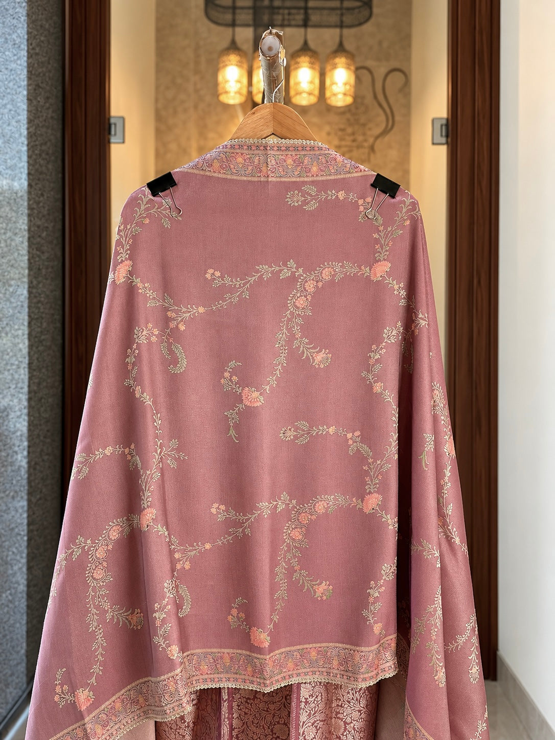 Pure Giraffe Silk Suit with Position, Zari & Mirror Work in Blush Pink — Giraffe Silk, un-stitched suit set by Stree Boutique (photo 3)