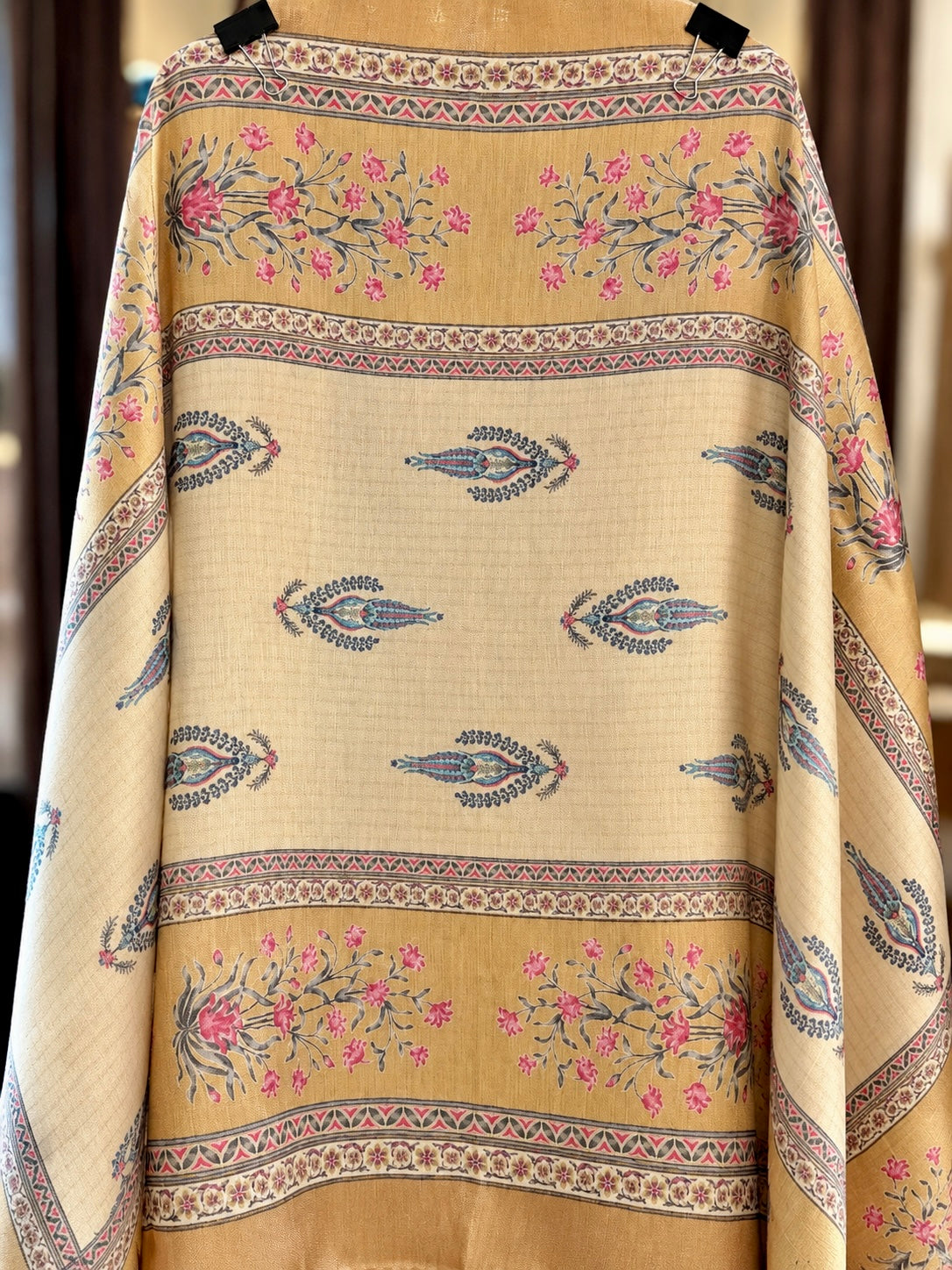 Printed Giraffe Silk Suit with Neck Work in Yellow — Giraffe Silk, un-stitched suit set by Stree Boutique (photo 3)