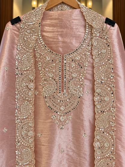 Dolomite Suit with Mirror Work in Peach — Dolomite, un-stitched suit set by Stree Boutique (photo 2)