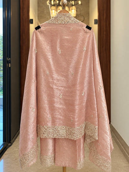 Dolomite Suit with Mirror Work in Peach — Dolomite, un-stitched suit set by Stree Boutique (photo 3)