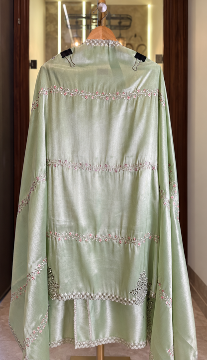 Salsa Silk Suit with Thread & Cut Work in Sea Green — Salsa Silk, un-stitched suit set by Stree Boutique (photo 3)