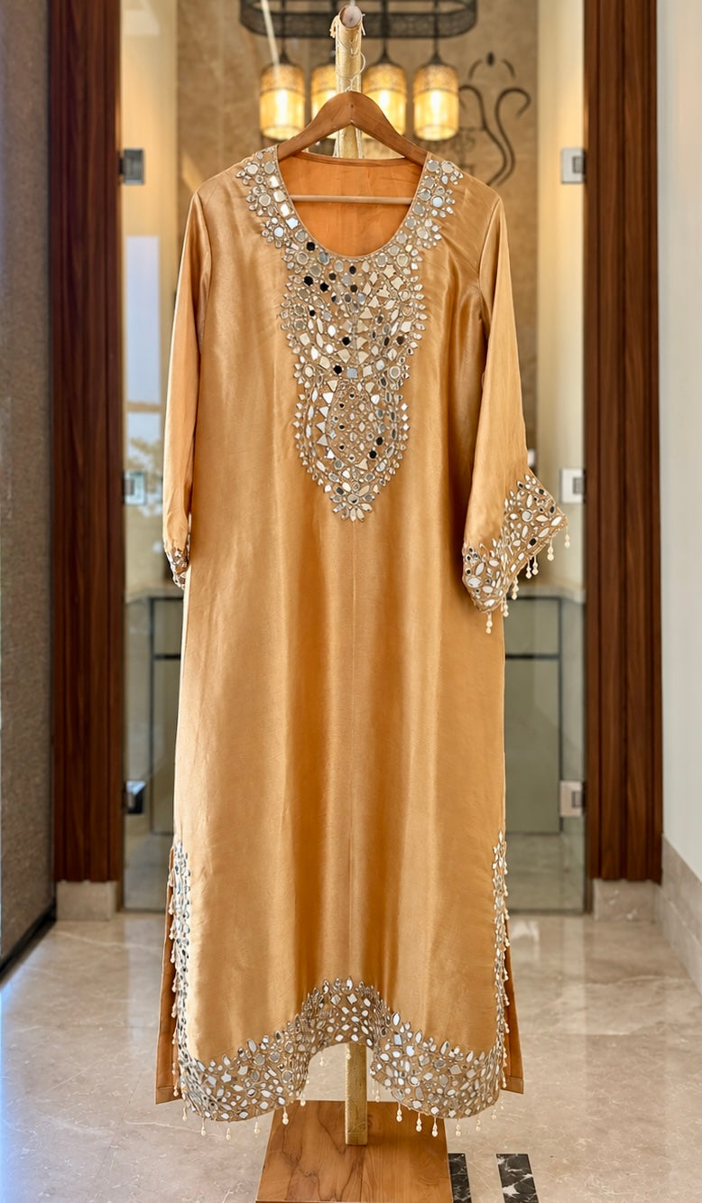 Giraffe Silk Co-ord Dress with Potli in Yellow Gold — Giraffe Silk by Stree Boutique (photo 1)