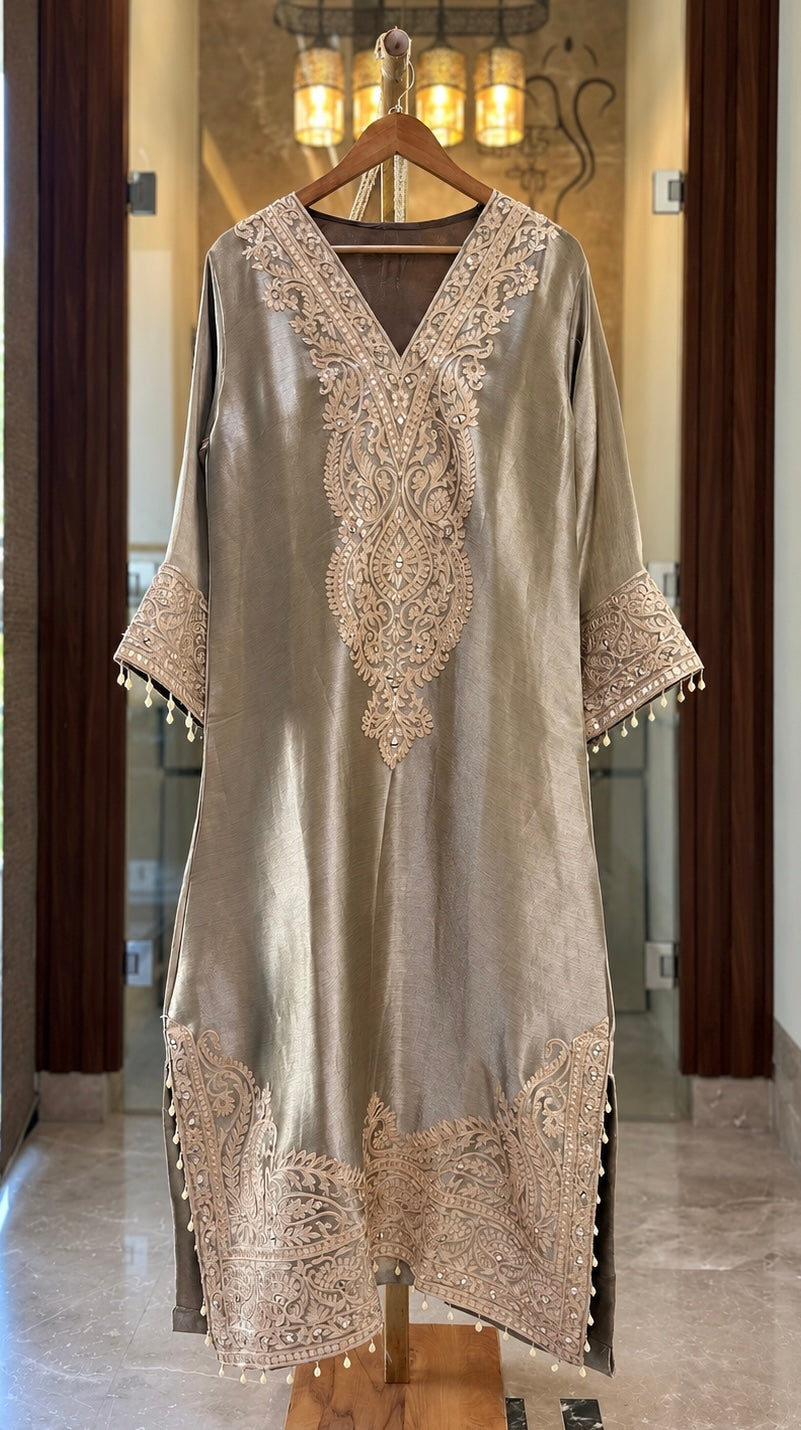 Giraffe Silk Co-ord Dress with Potli in Grey Shimmer — Giraffe Silk by Stree Boutique (photo 1)