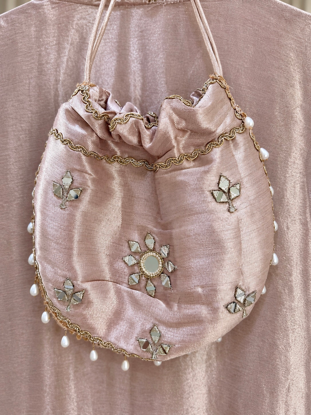Giraffe Silk Co-ord Dress with Potli and Pants in Pink Shimmer — Giraffe Silk by Stree Boutique (photo 3)