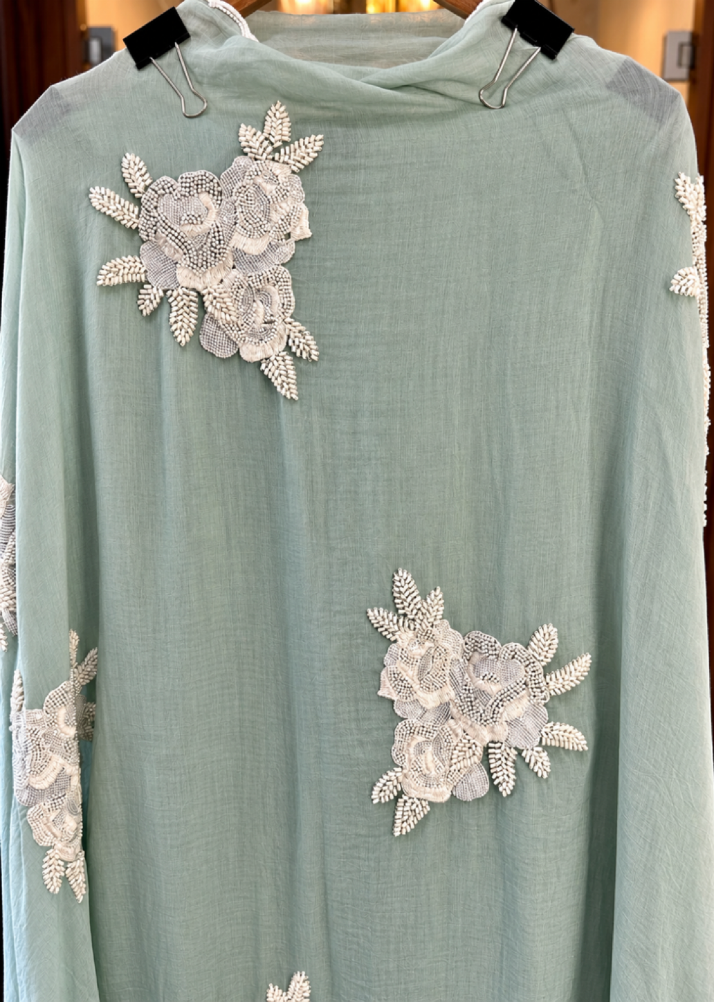 Pure Mul Suit with Pearl & Kutdana Work in Sea Green — Mul Cotton, un-stitched suit set by Stree Boutique (photo 5)