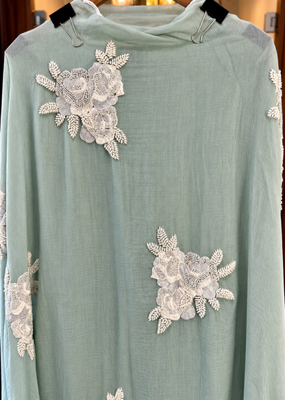 Pure Mul Suit with Pearl & Kutdana Work in Sea Green — Mul Cotton, un-stitched suit set by Stree Boutique (photo 5)