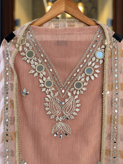 Crushed Tissue Suit with Gota & Mirror Work in Pink — Crushed Tissue, un-stitched suit set by Stree Boutique (photo 2)